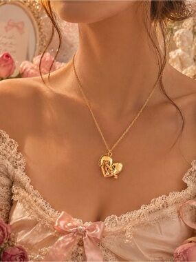 🎀 Coquette Heart Lock & Arrow Pendant Necklace | Gold Tone Hinged Locket Style 🎀